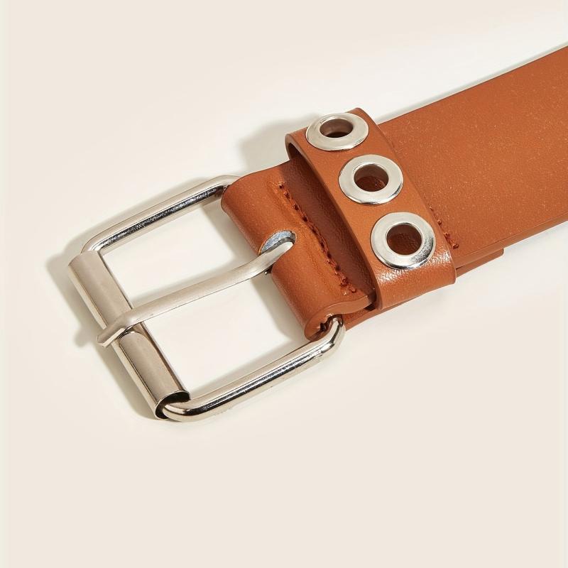 Square Pin Buckle PU Belt Rivet Eyelet Wide Waistband Unisex