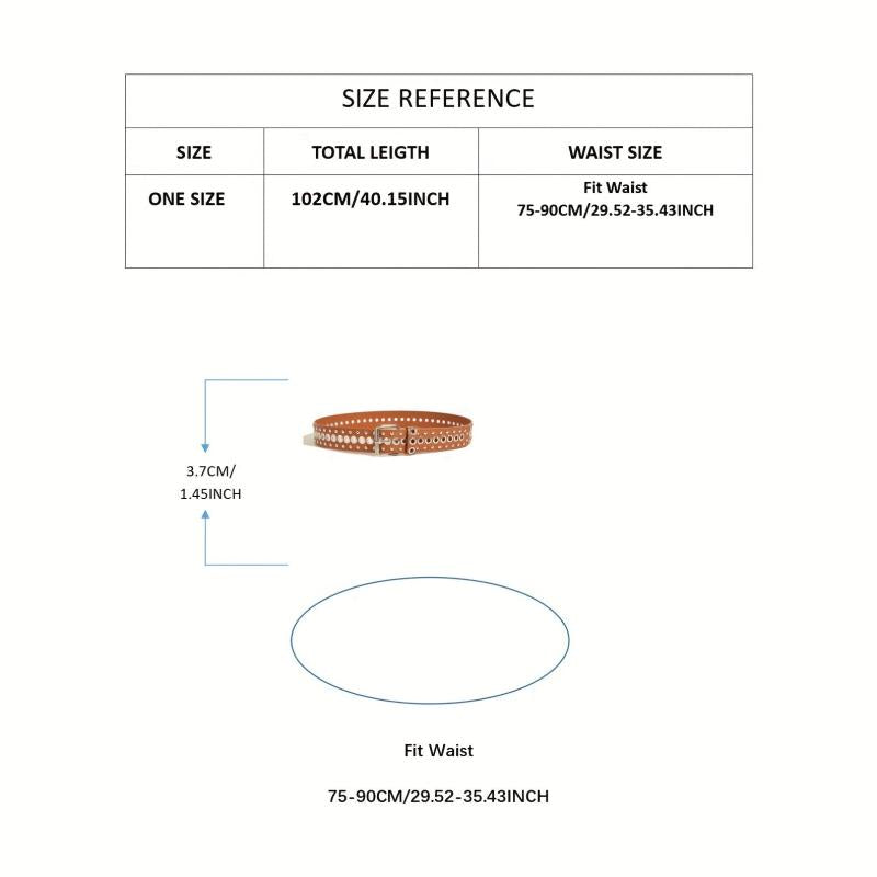 Square Pin Buckle PU Belt Rivet Eyelet Wide Waistband Unisex