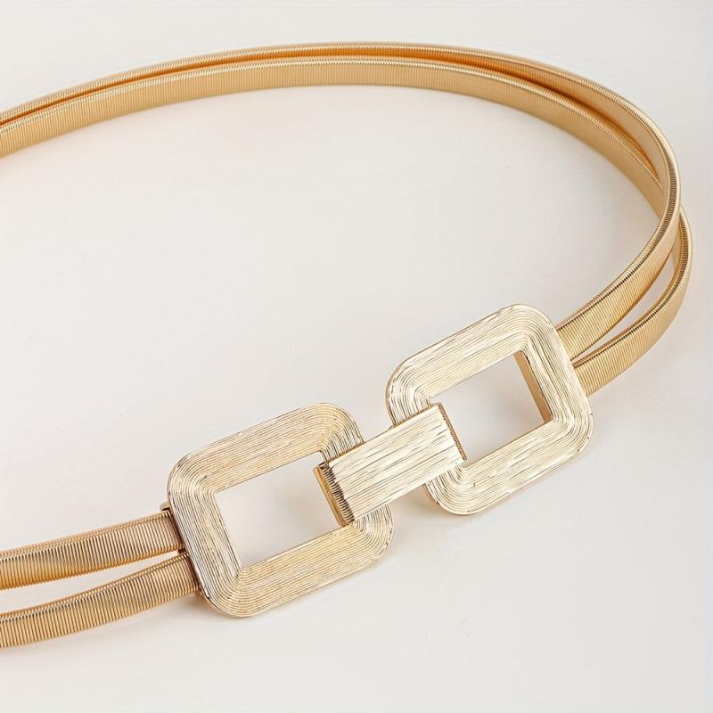 Geometric Buckle Metal Stretch Belt Golden Women's Dress Coat Waist Belt