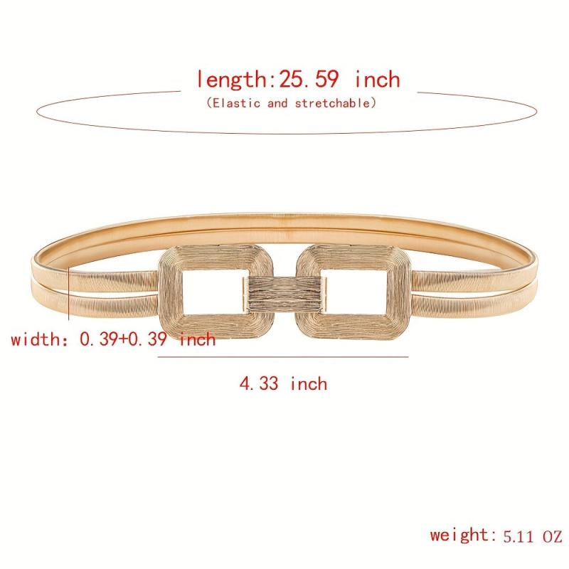 Geometric Buckle Metal Stretch Belt Golden Women's Dress Coat Waist Belt