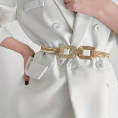 Geometric Buckle Metal Stretch Belt Golden Women's Dress Coat Waist Belt