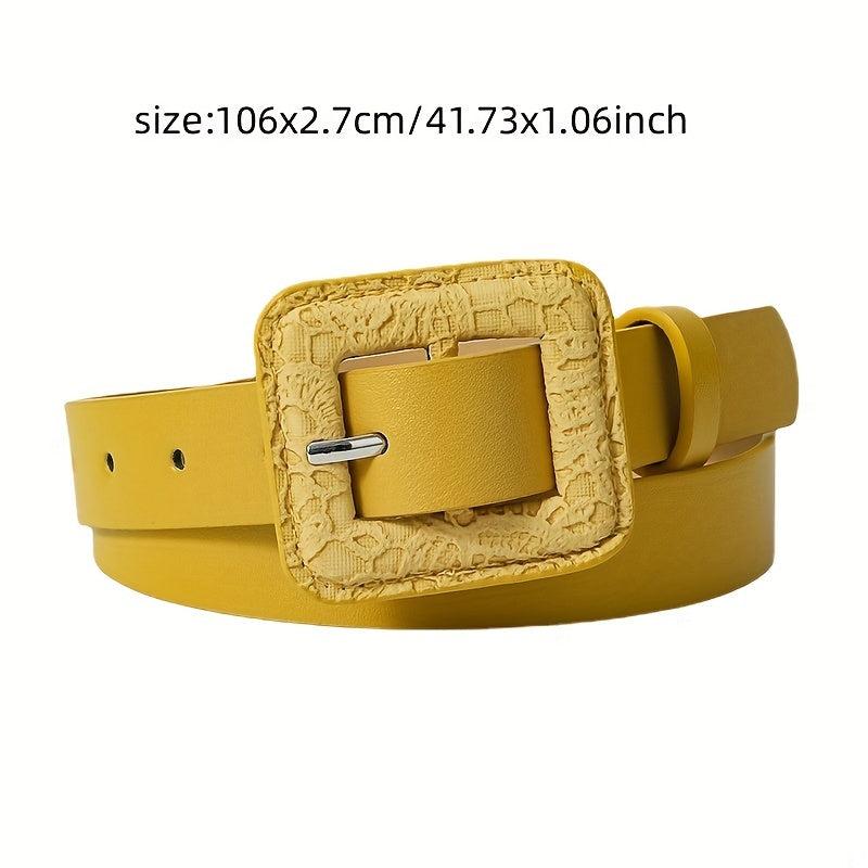 Vintage Square Buckle PU Belt Wide Belt for Women