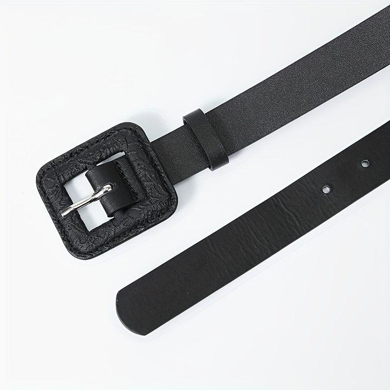 Vintage Square Buckle PU Belt Wide Belt for Women