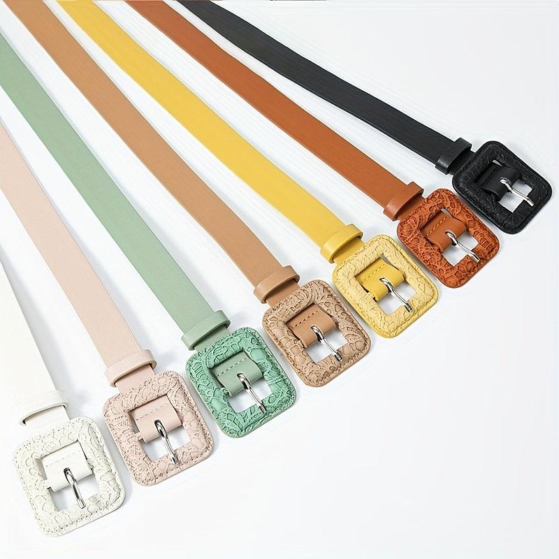 Vintage Square Buckle PU Belt Wide Belt for Women