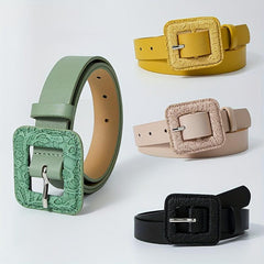 Vintage Square Buckle PU Belt Wide Belt for Women