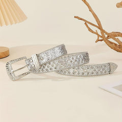 Sparkling Silvery Rhinestone Hip Hop Belt