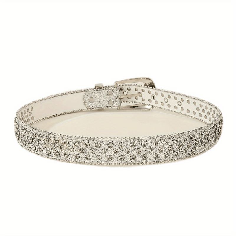 Sparkling Silvery Rhinestone Hip Hop Belt