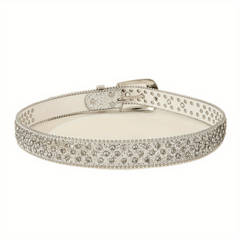 Sparkling Silvery Rhinestone Hip Hop Belt
