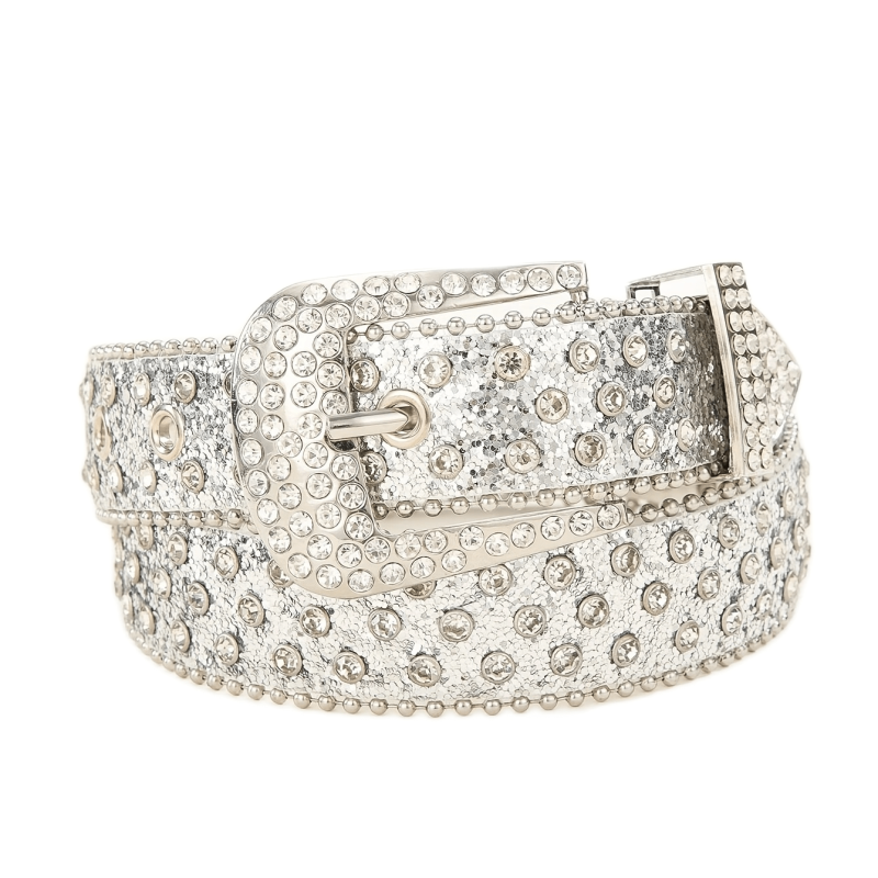 Sparkling Silvery Rhinestone Hip Hop Belt