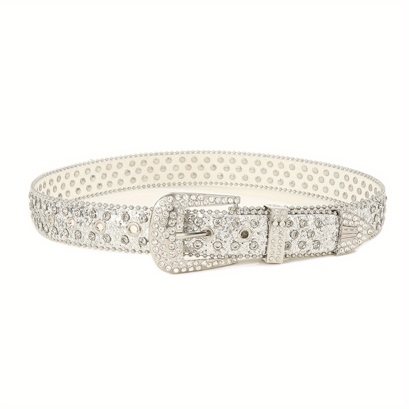 Sparkling Silvery Rhinestone Hip Hop Belt