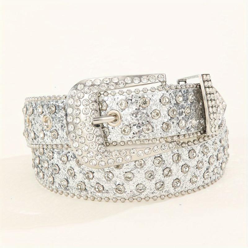 Sparkling Silvery Rhinestone Hip Hop Belt