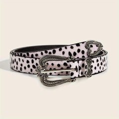 Vintage Carved Buckle Belt PU Leopard Print Western Cowgirl Belt