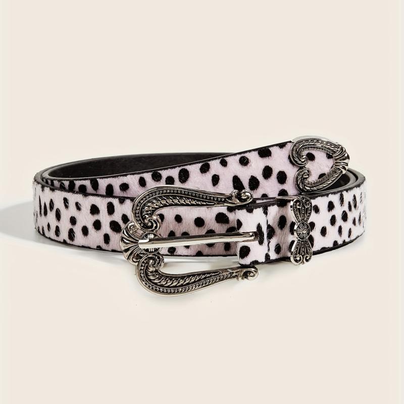 Vintage Carved Buckle Belt PU Leopard Print Western Cowgirl Belt