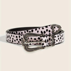 Vintage Carved Buckle Belt PU Leopard Print Western Cowgirl Belt