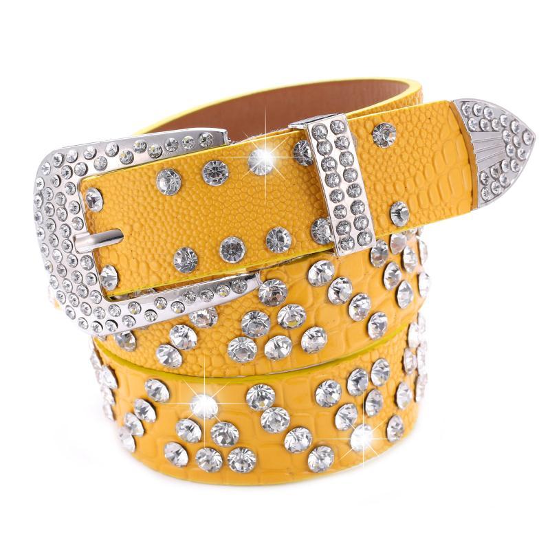Y2K Rhinestone PU Belt Hip Hop Jeans Pants Punk Western Cowboy Cowgirl Belts