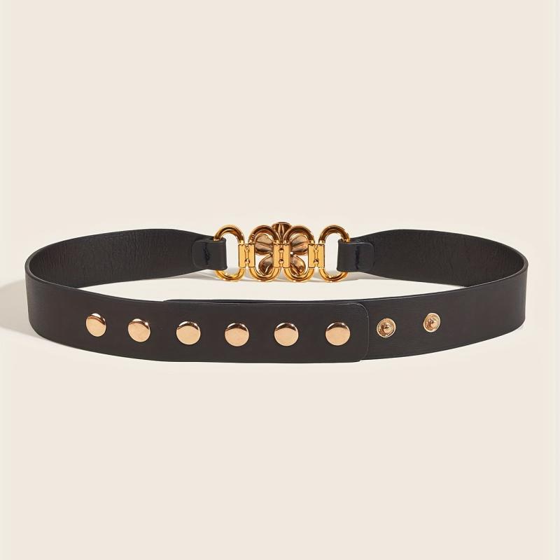 Vintage Flower Buckle Belt Elastic Wide Waistband for Women