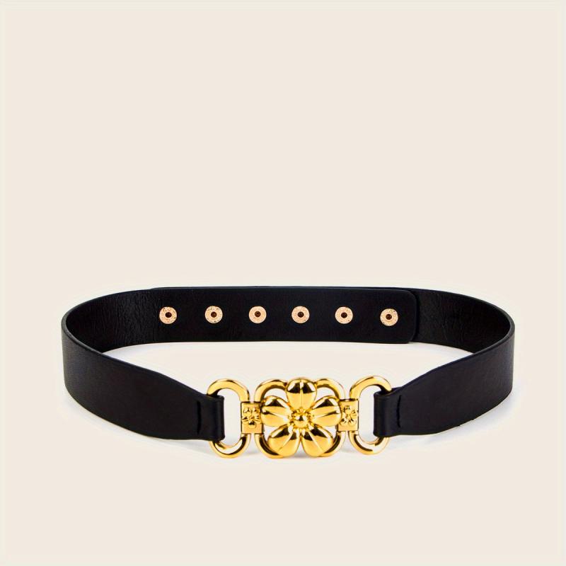 Vintage Flower Buckle Belt Elastic Wide Waistband for Women
