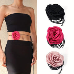 Satin Flower Sash Belt Lace Up Wax Rope Waist Belt Boho Dress Girdle