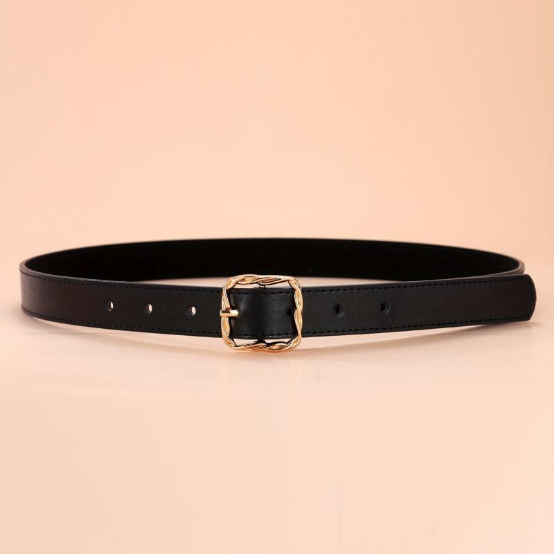 5pcs Solid PU Belt Square Twist Buckle Casual Waist Belts
