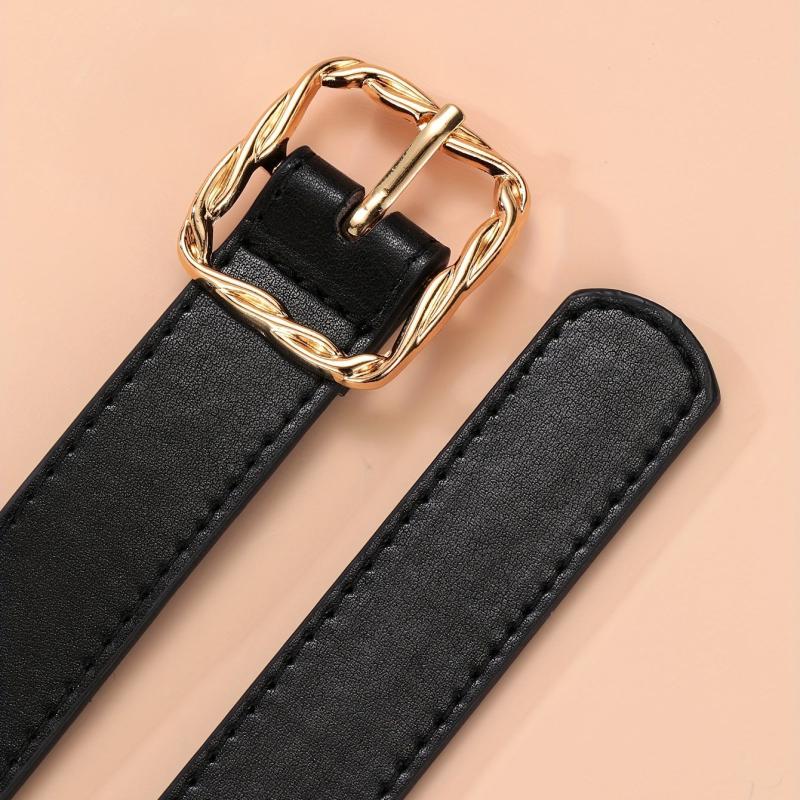 5pcs Solid PU Belt Square Twist Buckle Casual Waist Belts