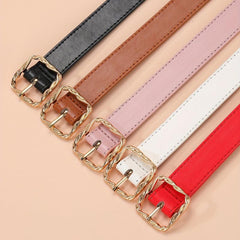 5pcs Solid PU Belt Square Twist Buckle Casual Waist Belts