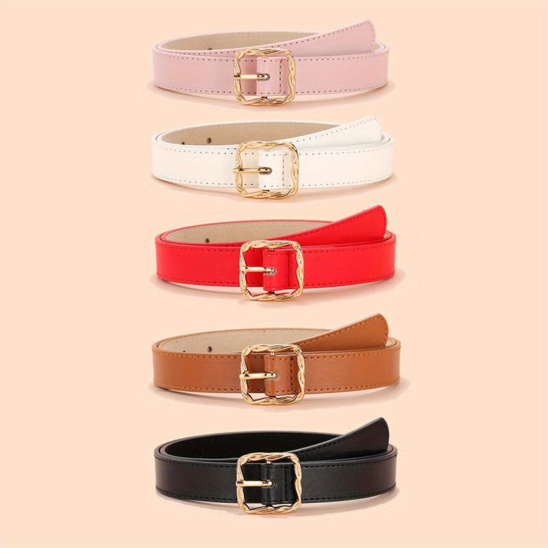 5pcs Solid PU Belt Square Twist Buckle Casual Waist Belts