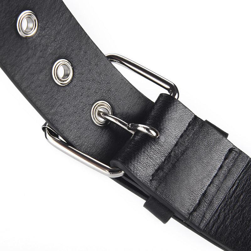 Pentagram Rivet Air Eye Belt Pin Buckle Unisex Y2K Punk PU Leather Belt