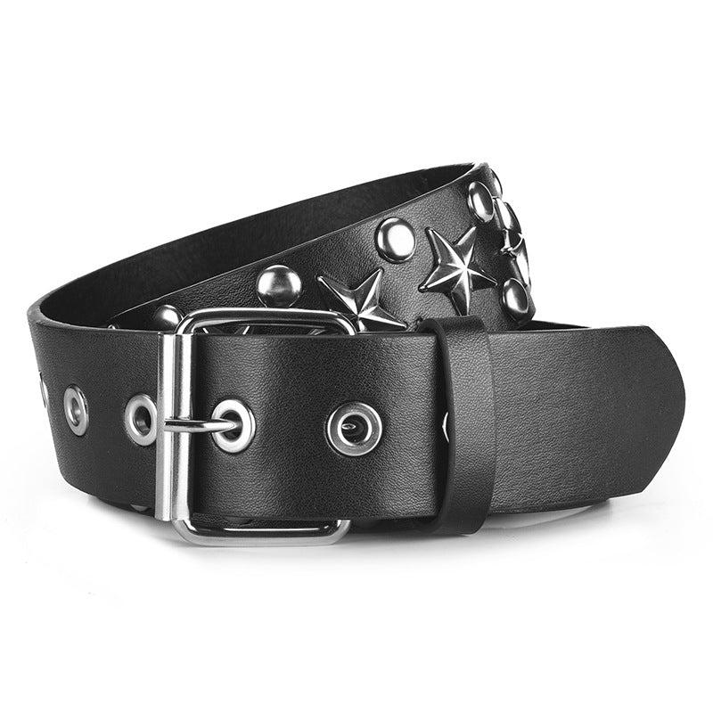 Pentagram Rivet Air Eye Belt Pin Buckle Unisex Y2K Punk PU Leather Belt