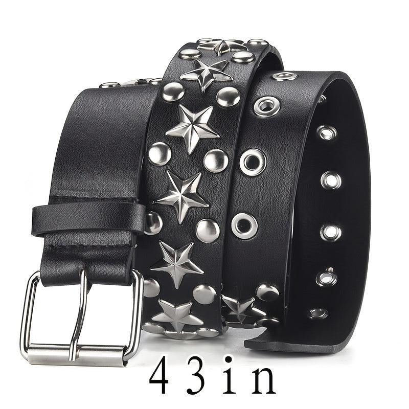 Pentagram Rivet Air Eye Belt Pin Buckle Unisex Y2K Punk PU Leather Belt