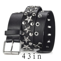 Pentagram Rivet Air Eye Belt Pin Buckle Unisex Y2K Punk PU Leather Belt