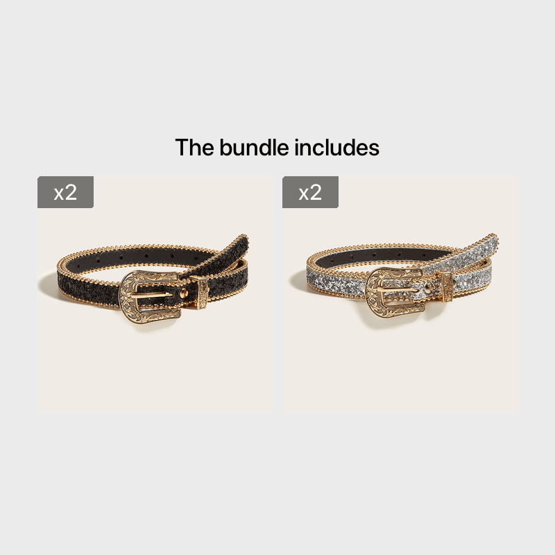Women's Rhinestone Engraved Denim Belt