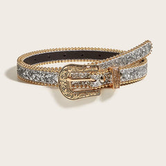 Women's Rhinestone Engraved Denim Belt