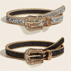 Women's Rhinestone Engraved Denim Belt