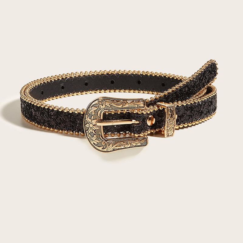 Women's Rhinestone Engraved Denim Belt
