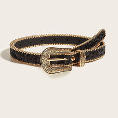 Women's Rhinestone Engraved Denim Belt