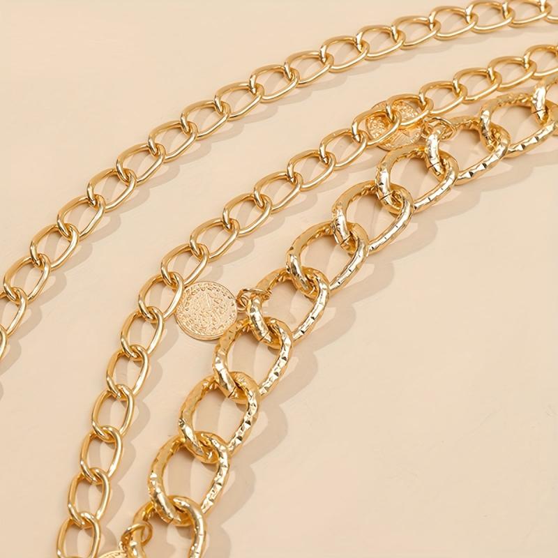 Layered Coin Pendant Waist Chain Golden Tassel Metal Chain Belt