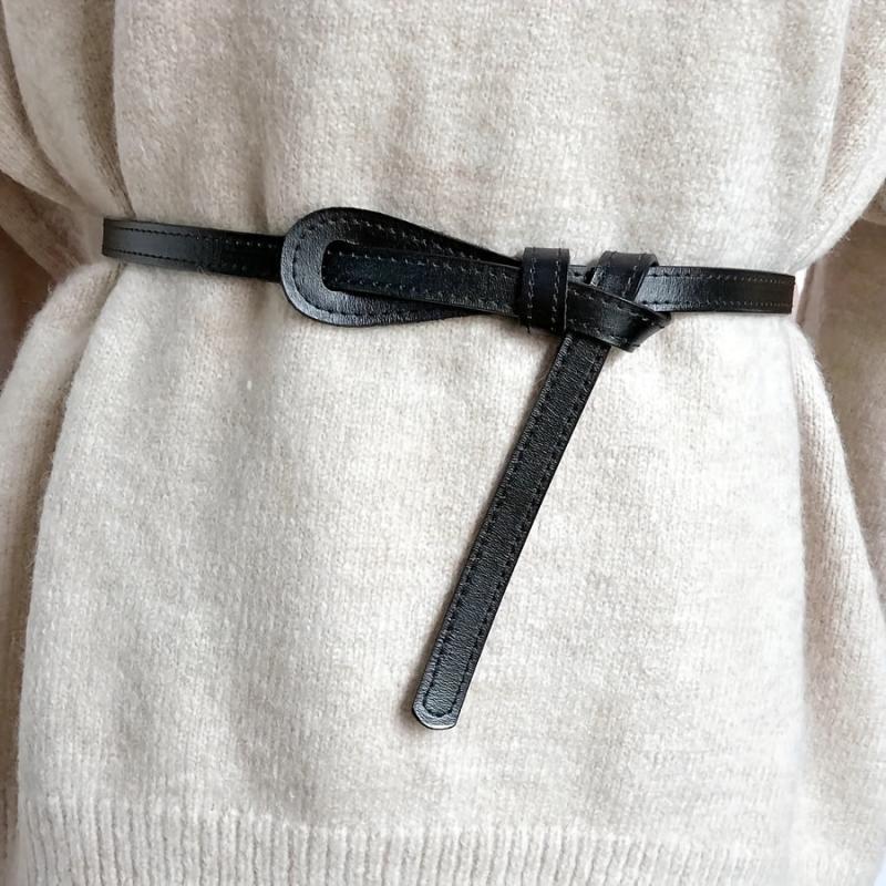 Thin Knotted PU Belt Women's Waistband Casual Dress Decorative Belt