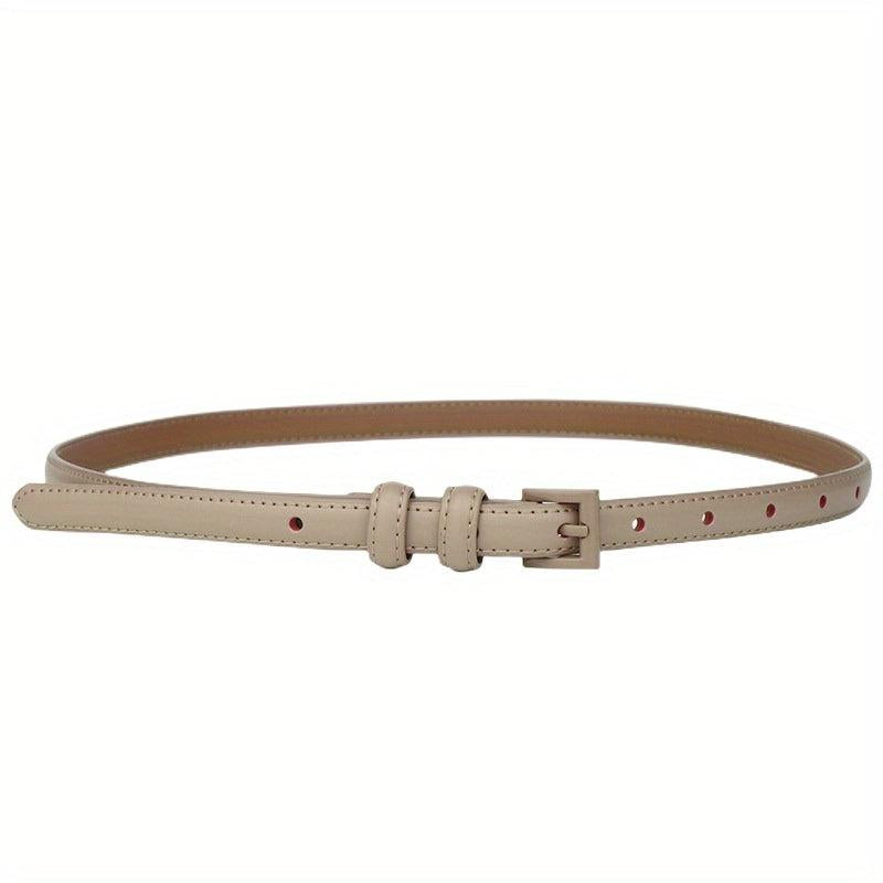 Solid Thin Leather Belt Square Pin Buckle Waistband Decorative