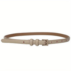 Solid Thin Leather Belt Square Pin Buckle Waistband Decorative