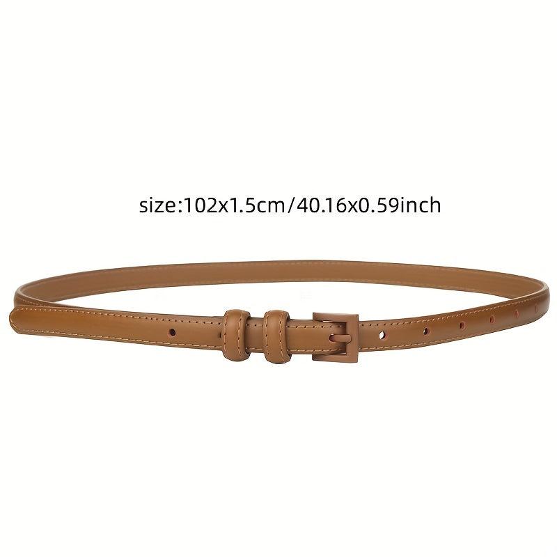 Solid Thin Leather Belt Square Pin Buckle Waistband Decorative