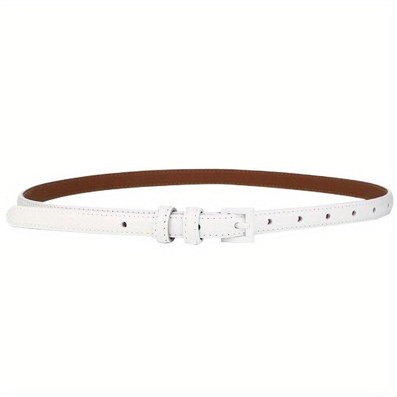 Solid Thin Leather Belt Square Pin Buckle Waistband Decorative