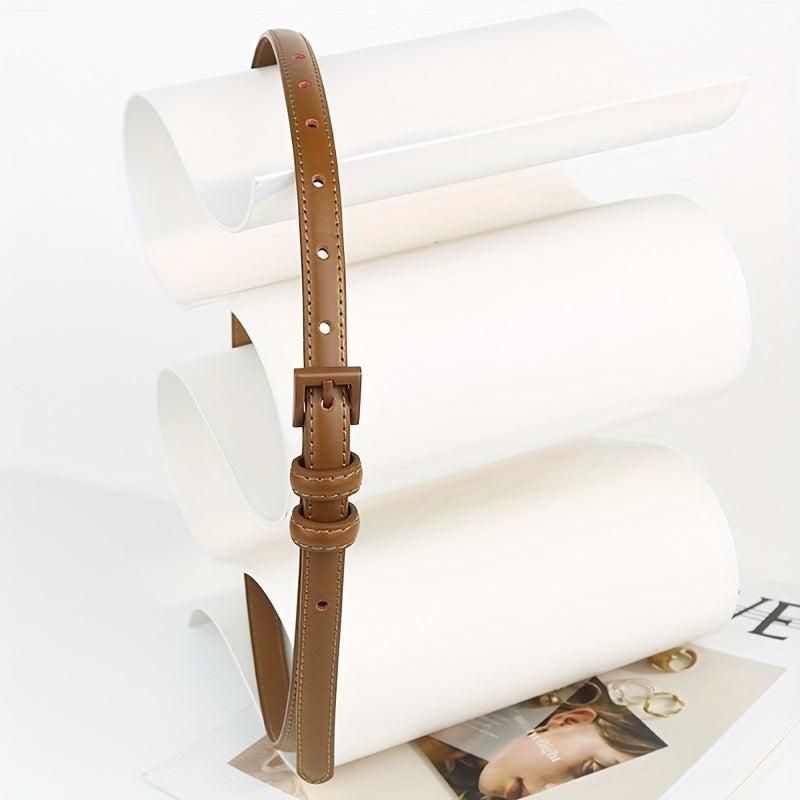 Solid Thin Leather Belt Square Pin Buckle Waistband Decorative