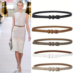 Solid Thin Leather Belt Square Pin Buckle Waistband Decorative