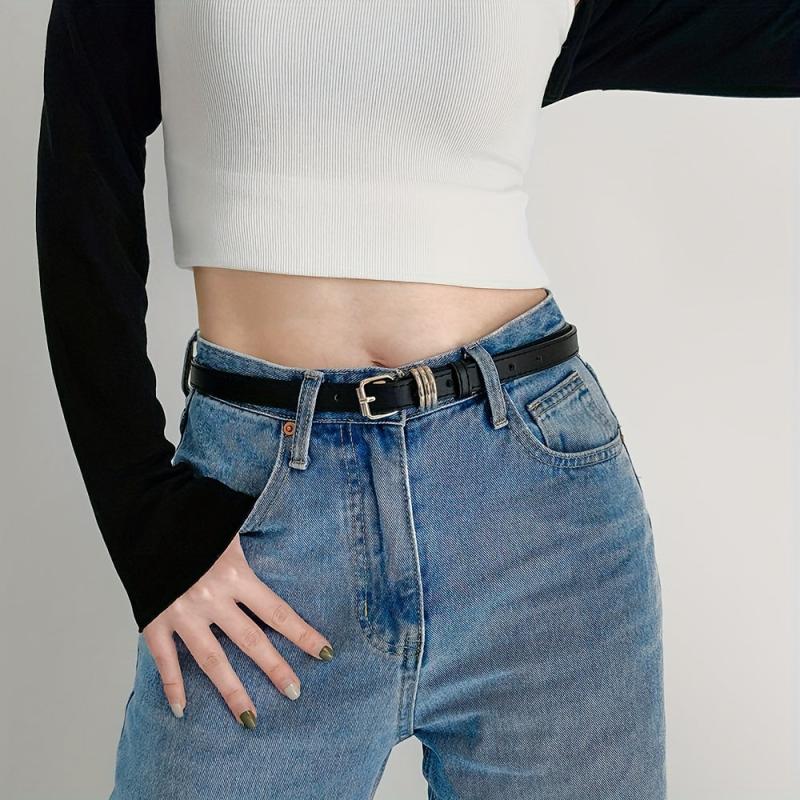 Thin Square Pin Buckle Belt Casual PU Leather Belt For Women