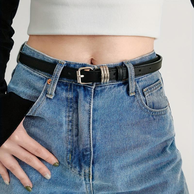 Thin Square Pin Buckle Belt Casual PU Leather Belt For Women