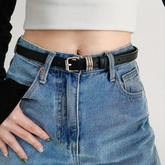 Thin Square Pin Buckle Belt Casual PU Leather Belt For Women