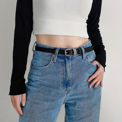 Thin Square Pin Buckle Belt Casual PU Leather Belt For Women
