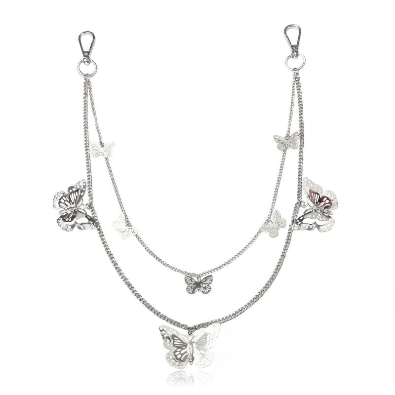 Butterfly Decor Double Layer Pant Chain Pocket Chain Belt Decorative