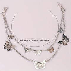 Butterfly Decor Double Layer Pant Chain Pocket Chain Belt Decorative