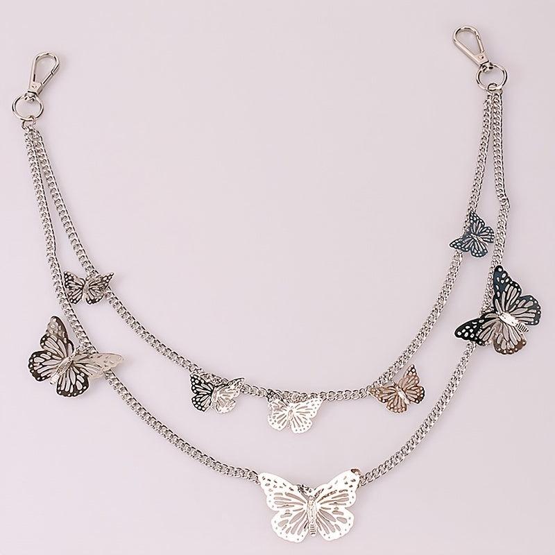 Butterfly Decor Double Layer Pant Chain Pocket Chain Belt Decorative